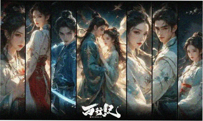 同好社区轮播图：题材贴纸墙点选与瀑布流选番示意